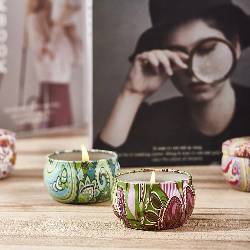 Pack de 4 Bougies Parfumées en Cire de Soja – Design Mandala – Aromathérapie & Cocooning