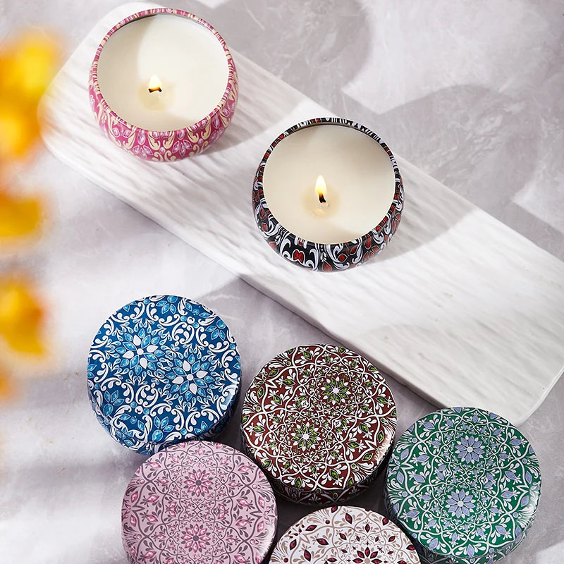 Pack de 4 Bougies Parfumées en Cire de Soja – Design Mandala – Aromathérapie & Cocooning