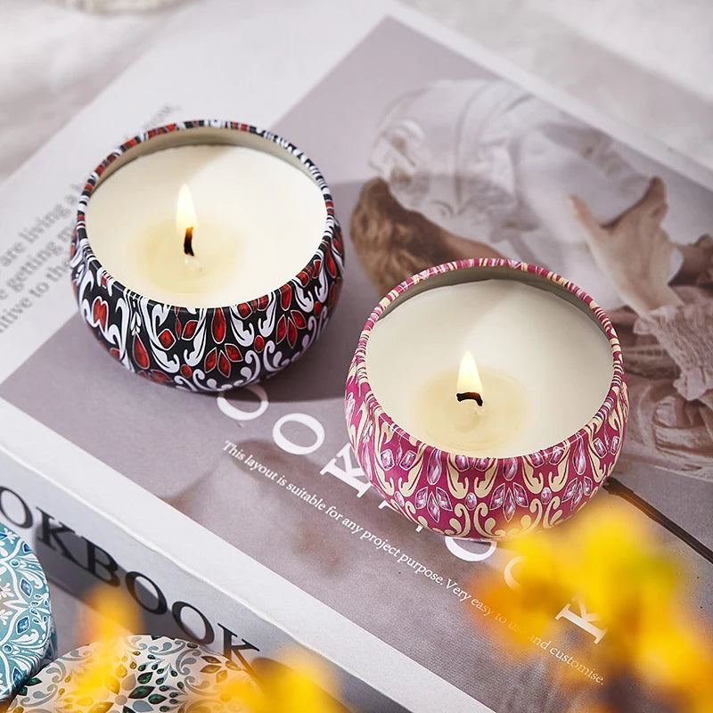 Pack de 4 Bougies Parfumées en Cire de Soja – Design Mandala – Aromathérapie & Cocooning