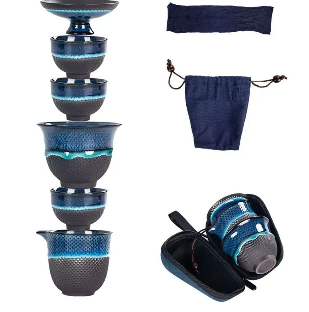 Set de thé nomade  –  Bol céleste & émail bleu nuit