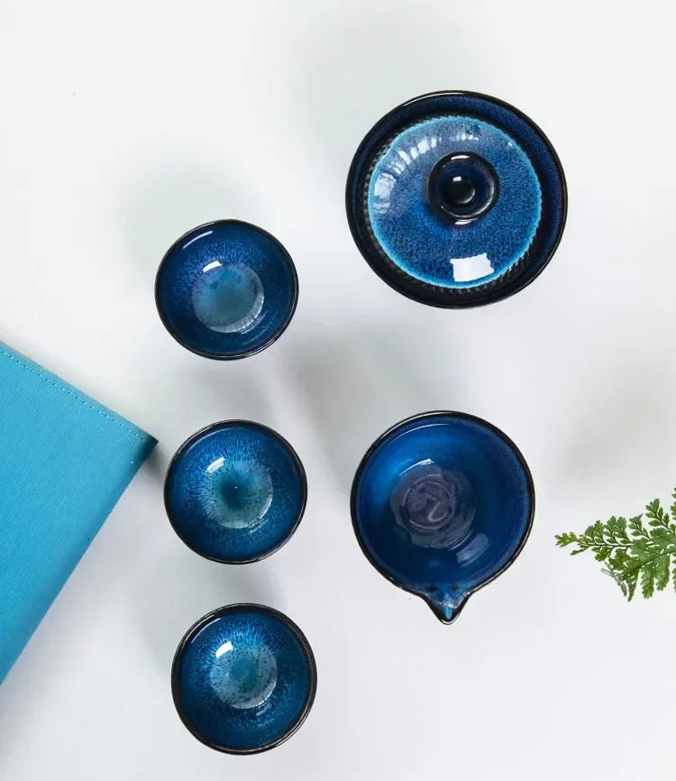 Set de thé nomade  –  Bol céleste & émail bleu nuit