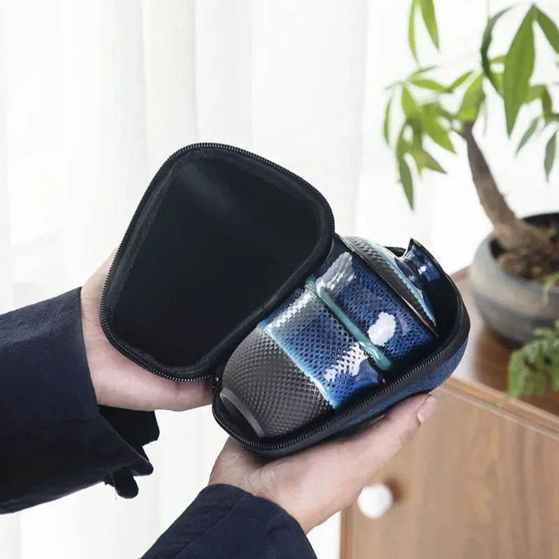 Set de thé nomade  –  Bol céleste & émail bleu nuit